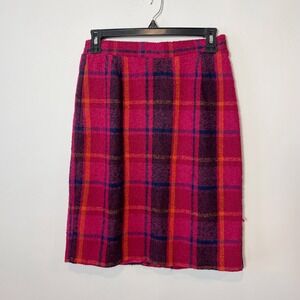 Vintage Incognito Wool Blend Plaid Straight Pencil Skirt Red 8 Lined 90s USA